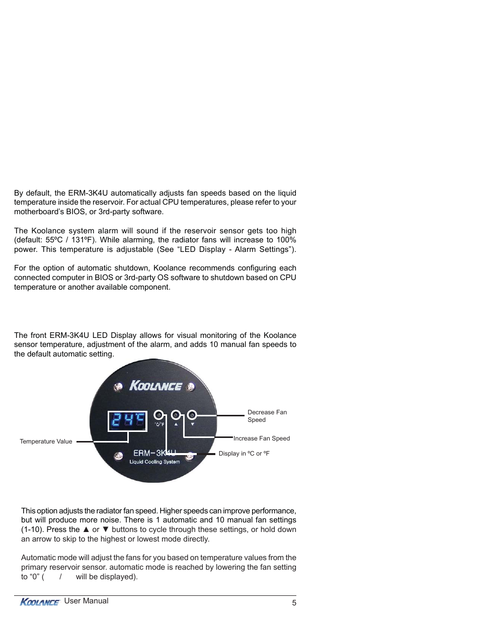 System settings, Led display panel | Koolance ERM-3K4U5 User Manual | Page 10 / 29