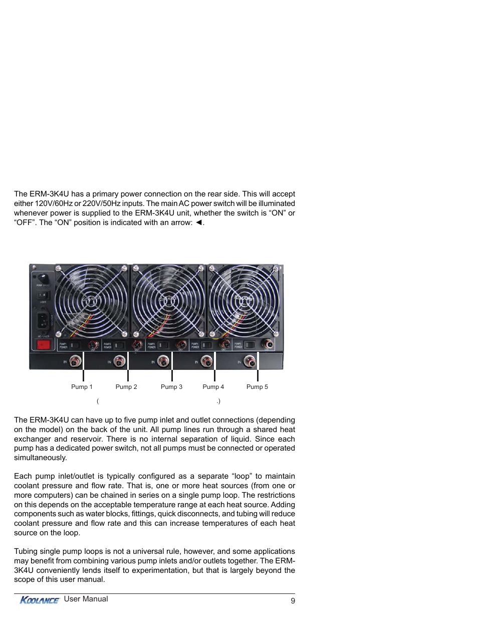 Power connection, Pump connections | Koolance ERM-3K4U5 User Manual | Page 14 / 29