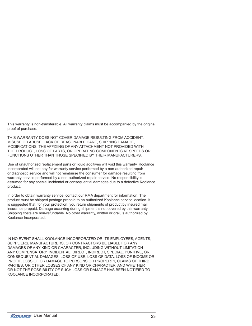 Limited warranty disclaimer | Koolance ERM-3K4U5 User Manual | Page 28 / 29