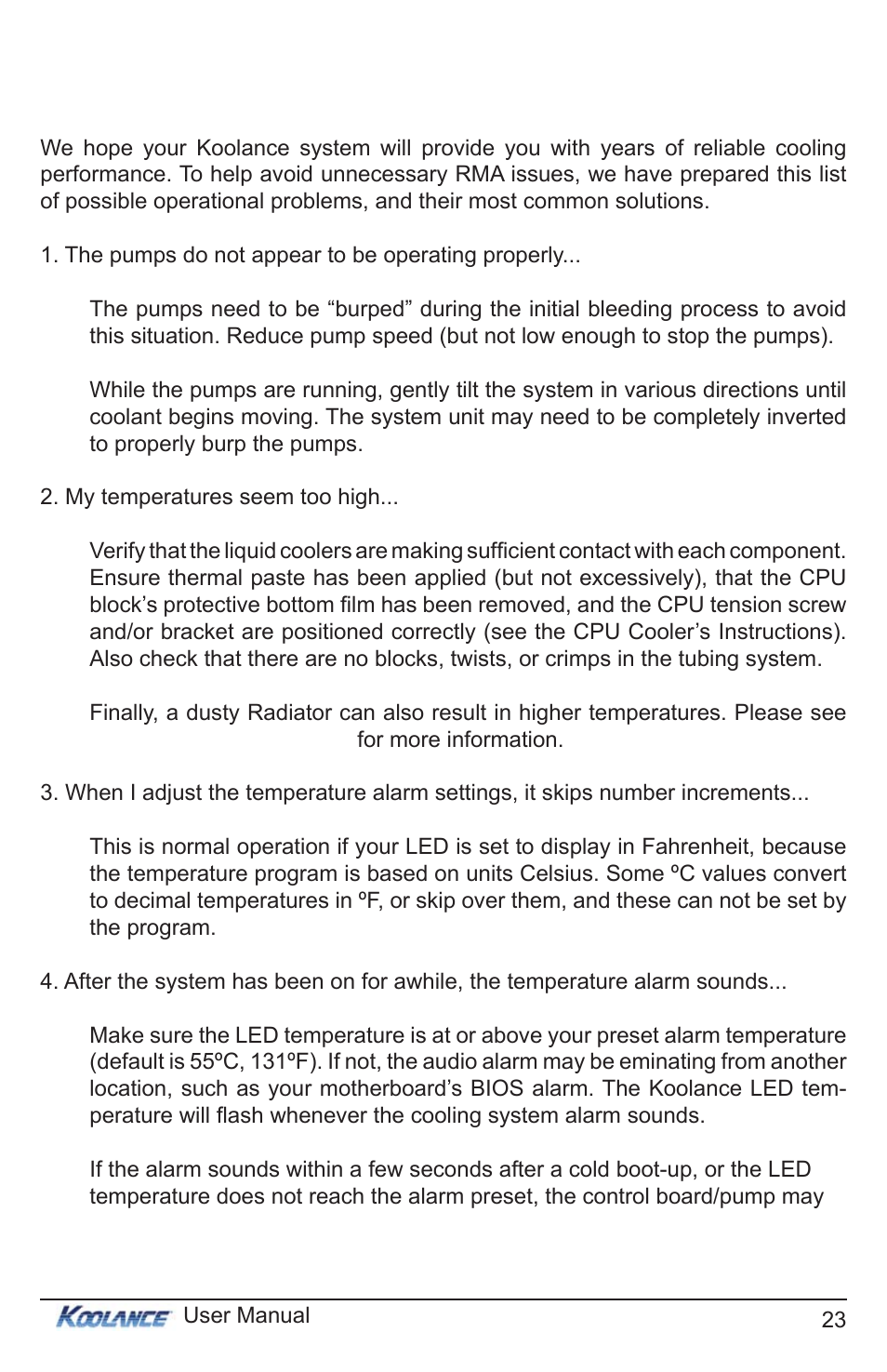 Troubleshooting | Koolance EXT-400SL-V2-R User Manual | Page 28 / 32