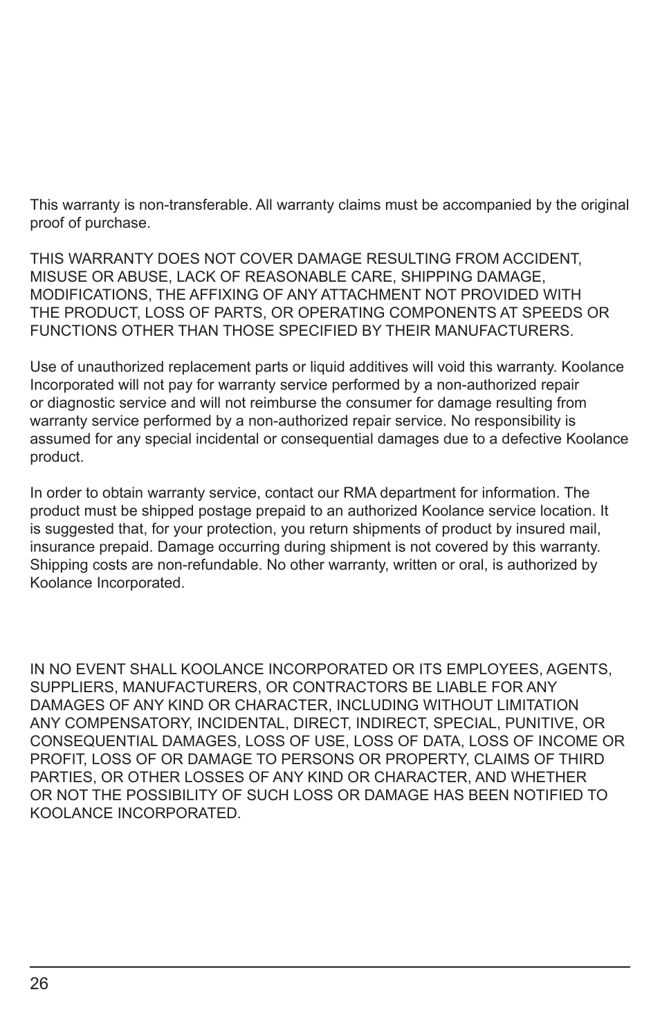 Limited warranty disclaimer | Koolance EXT-400SL-V2-R User Manual | Page 31 / 32