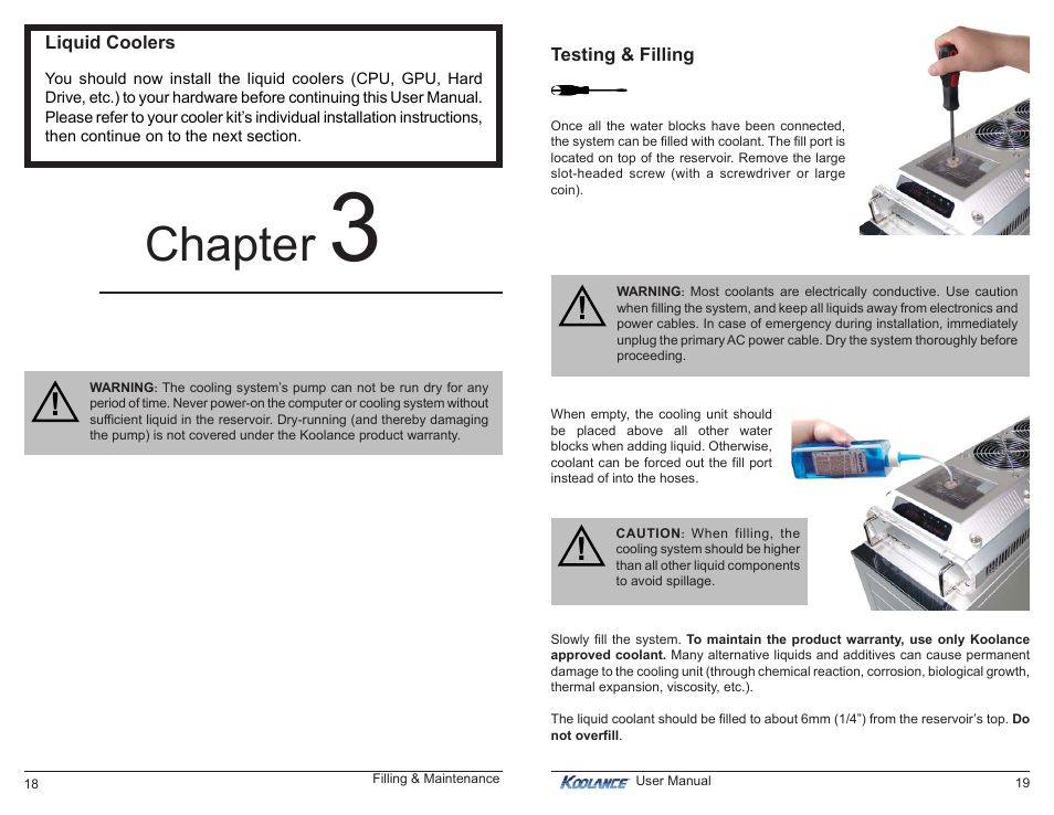 Chapter, Filling & maintenance | Koolance EX2-755-R User Manual | Page 13 / 16