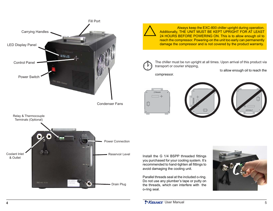 System diagram, Positioning the system, External fittings | Koolance EXC-800-R User Manual | Page 4 / 9