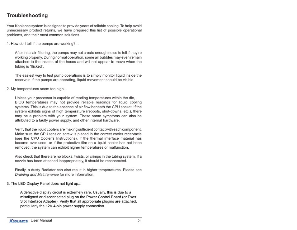 Troubleshooting | Koolance EXT-400SL User Manual | Page 26 / 30