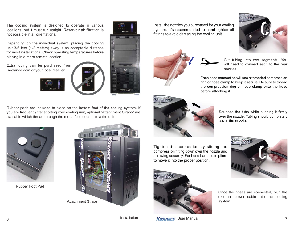 Positioning the cooling system, External nozzles & power cable | Koolance EXT-440CU-R User Manual | Page 7 / 16