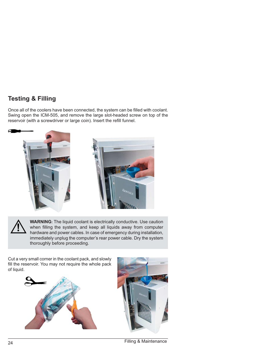 Testing & filling | Koolance ICM-505 User Manual | Page 29 / 36