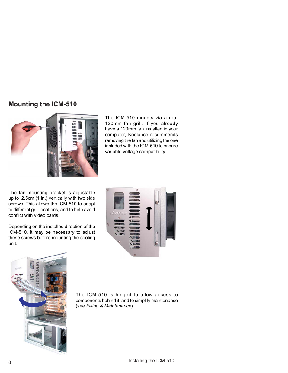 Mounting the icm-510 | Koolance ICM-510 User Manual | Page 13 / 36
