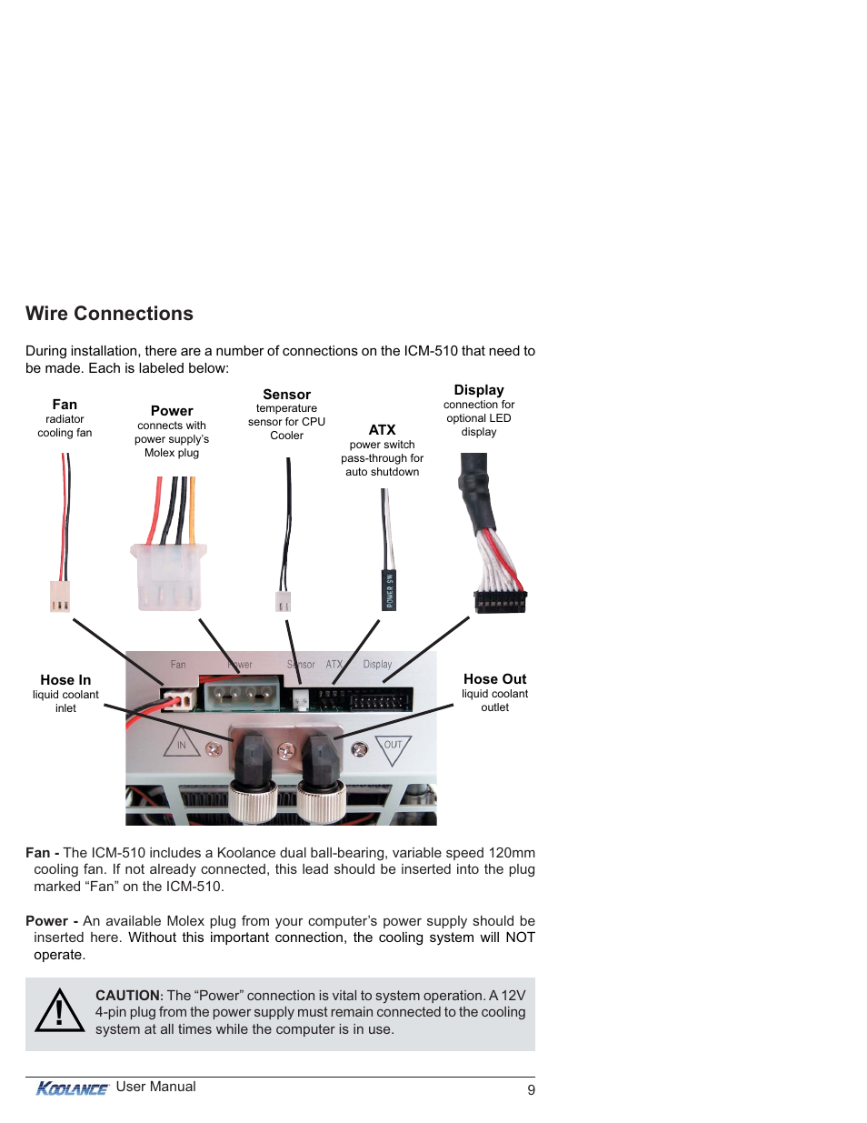 Wire connections | Koolance ICM-510 User Manual | Page 14 / 36