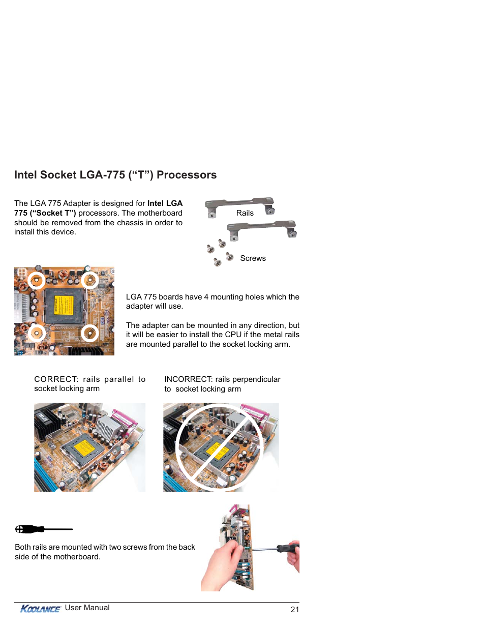 Intel socket lga-775 (“t”) processors | Koolance ICM-510 User Manual | Page 26 / 36