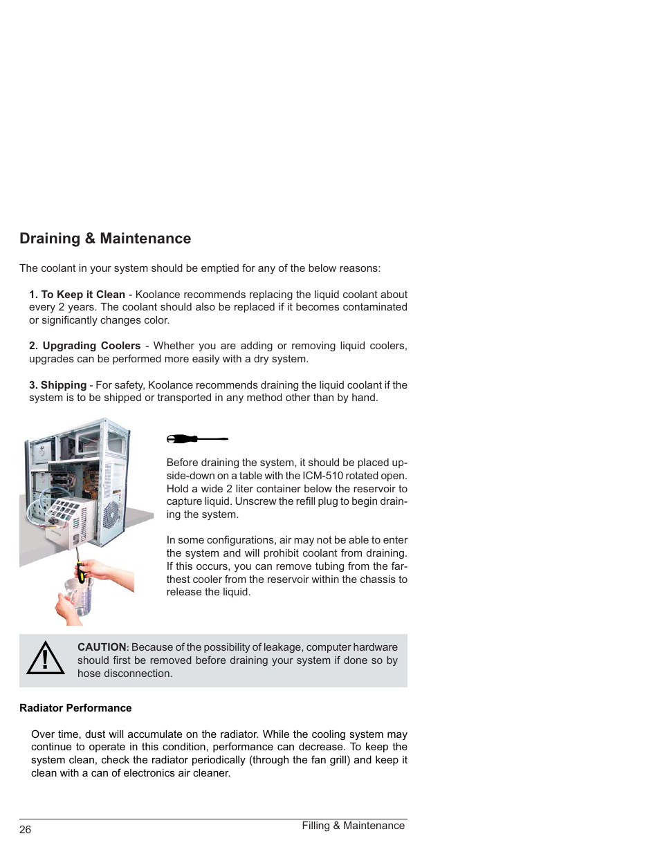 Draining & maintenance | Koolance ICM-510 User Manual | Page 31 / 36