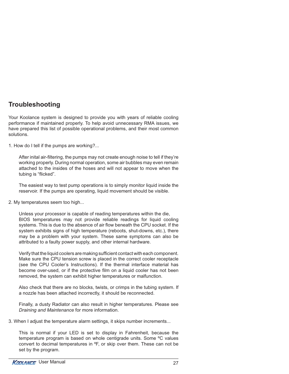 Troubleshooting | Koolance ICM-510 User Manual | Page 32 / 36