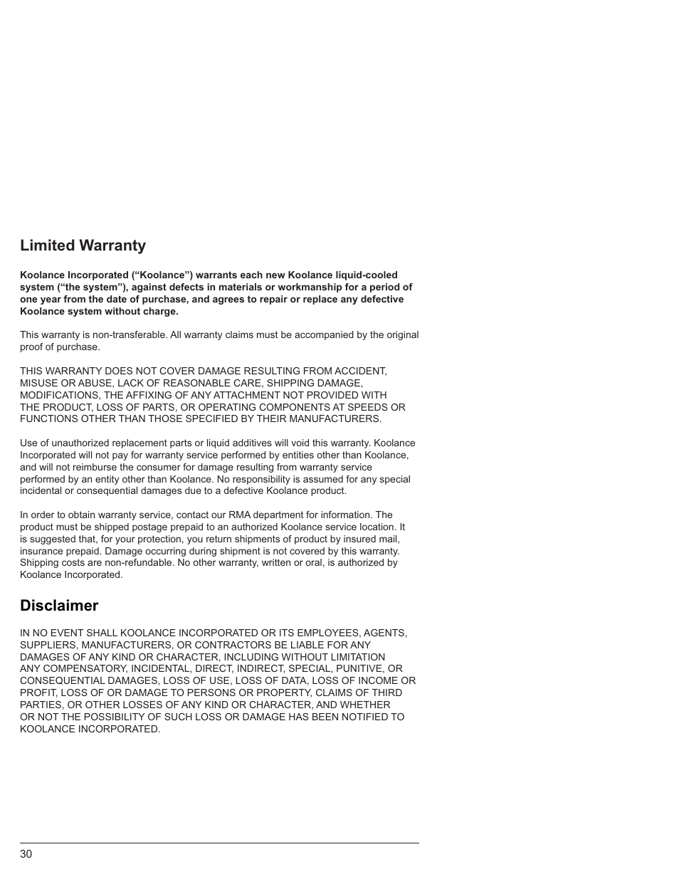 Limited warranty disclaimer | Koolance ICM-510 User Manual | Page 35 / 36
