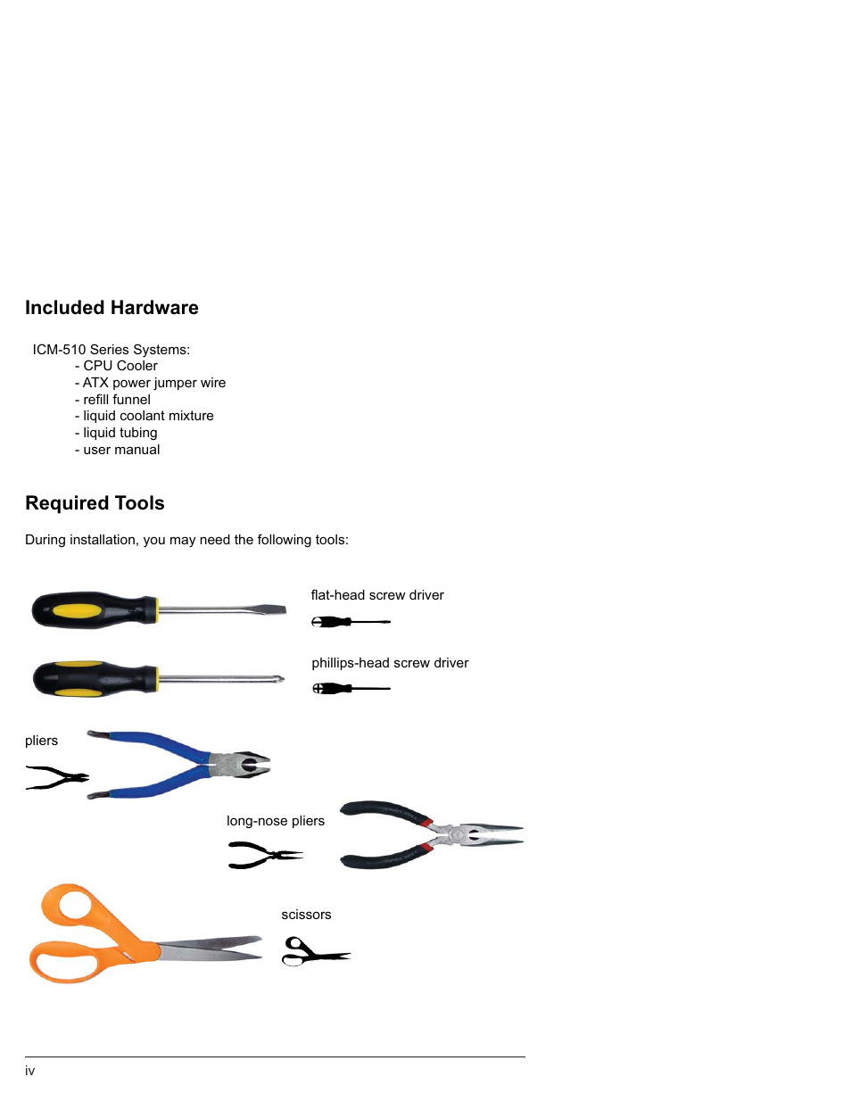 Included hardware, Required tools | Koolance ICM-510 User Manual | Page 5 / 36