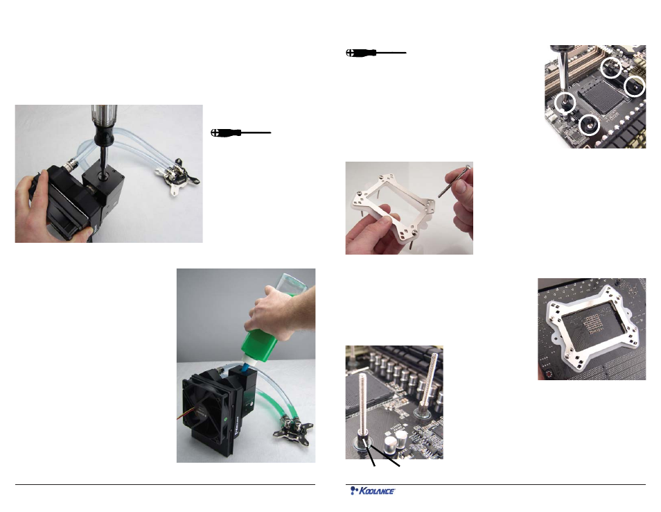 Filling the unit, Installing the cpu water block | Koolance ICM-PC54I User Manual | Page 8 / 11