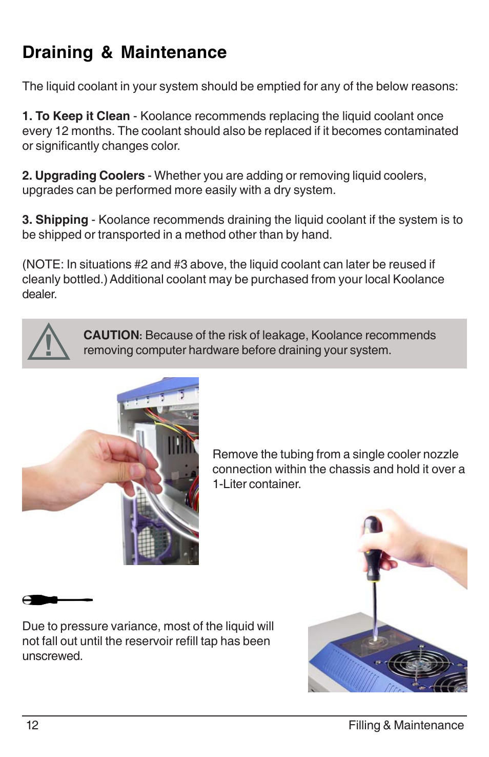 Draining & maintenance | Koolance PC3-420SL User Manual | Page 17 / 22