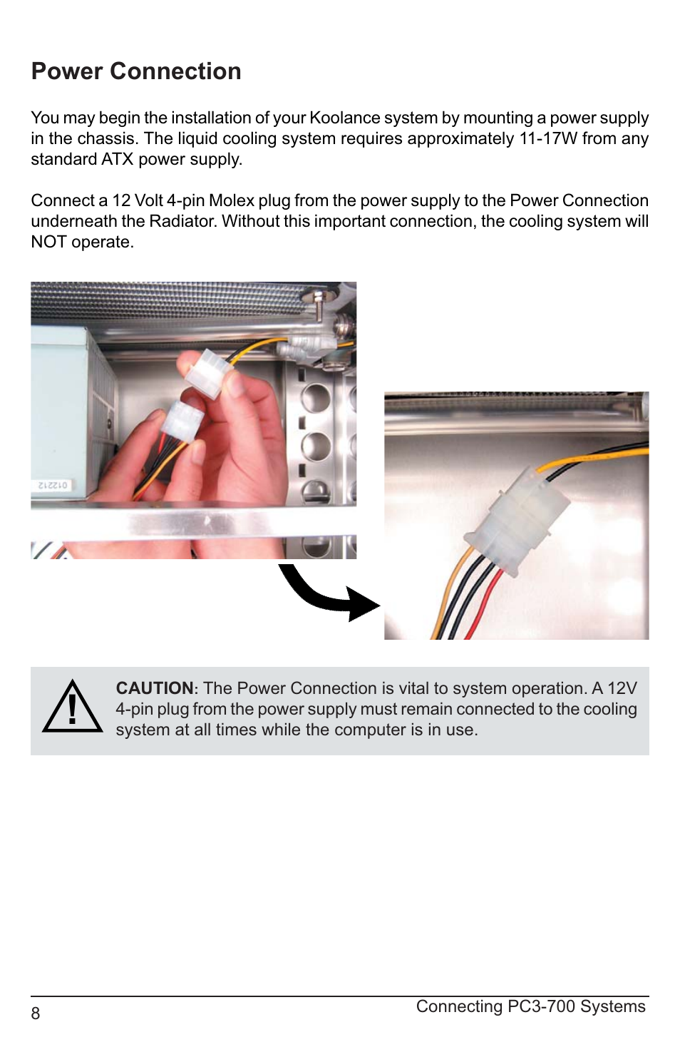 Power connection | Koolance PC3-736SL User Manual | Page 13 / 29