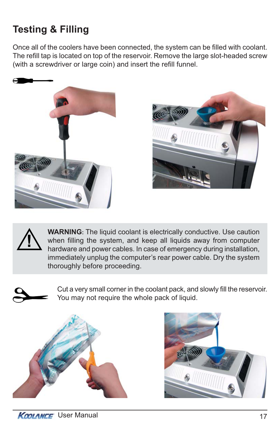 Testing & filling | Koolance PC3-736SL User Manual | Page 22 / 29