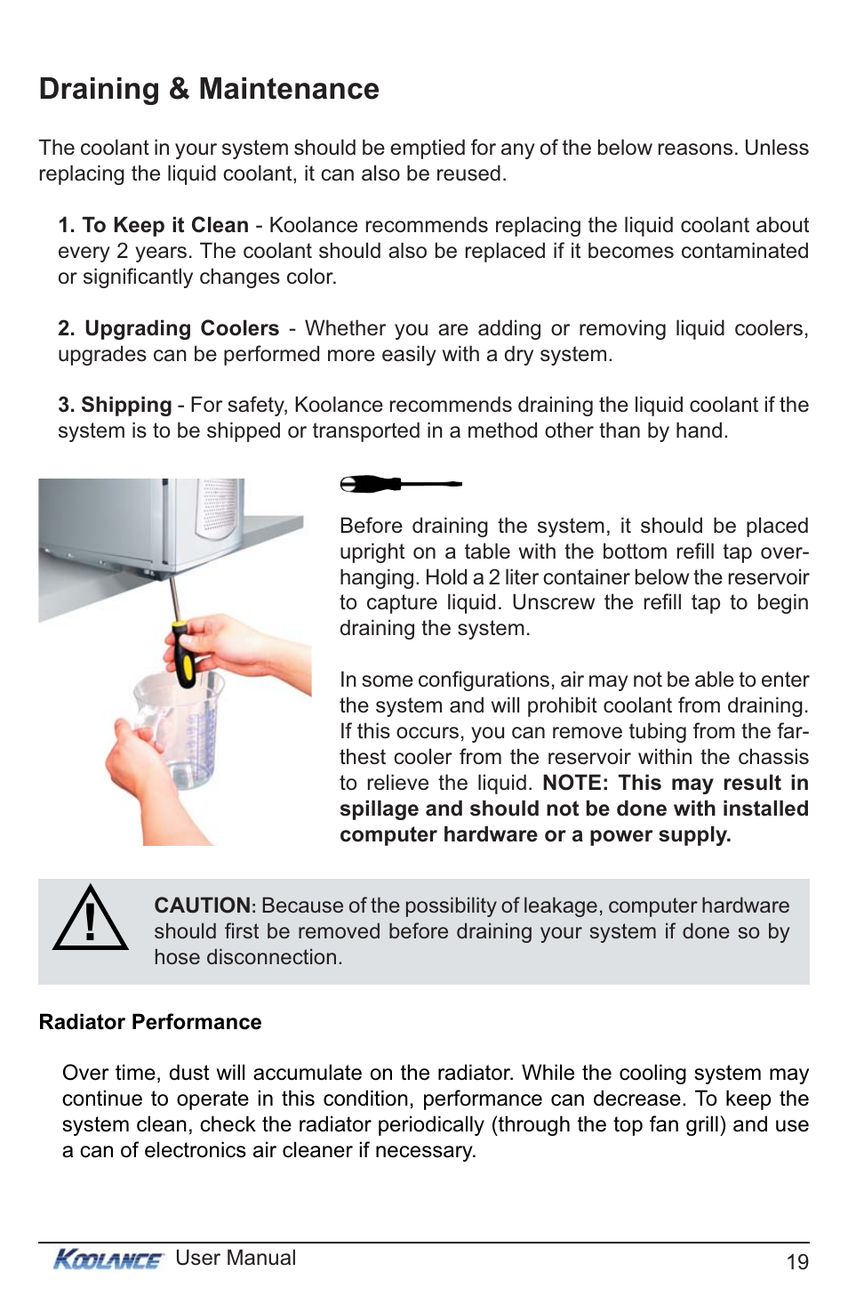 Draining & maintenance | Koolance PC3-736SL User Manual | Page 24 / 29