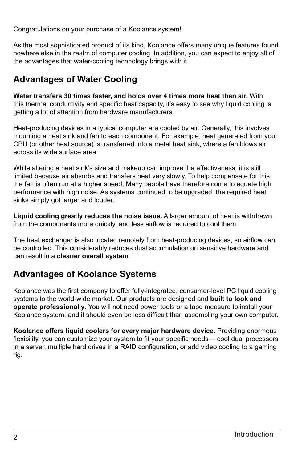 Advantages of water cooling, Advantages of koolance systems | Koolance PC3-736SL User Manual | Page 7 / 29