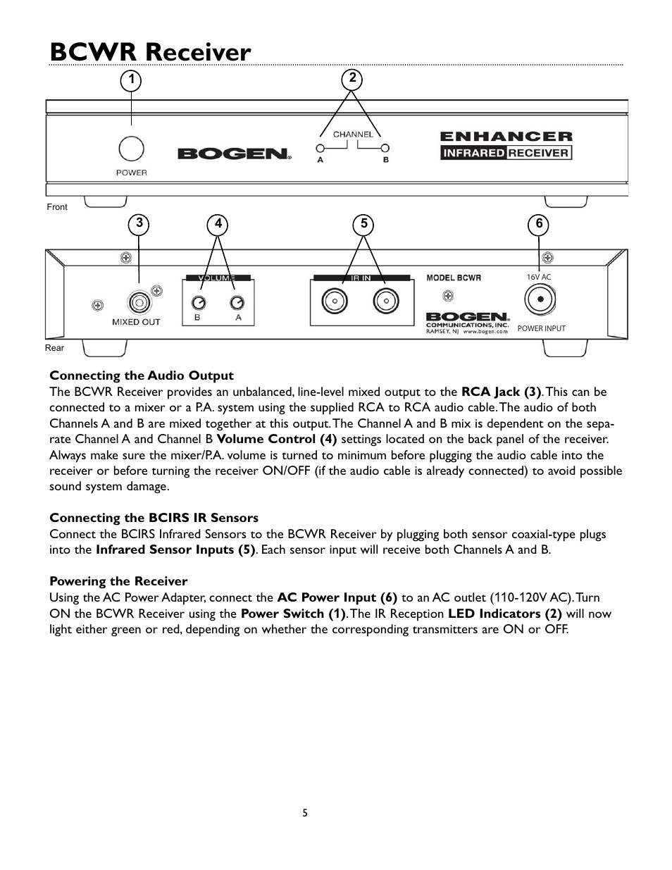 Bcwr receiver | Bogen BCWR Receiver User Manual | Page 5 / 12