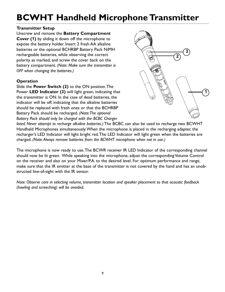 Bcwht handheld microphone transmitter | Bogen BCWR Receiver User Manual | Page 9 / 12