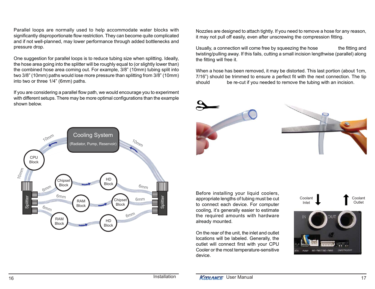 Disconnecting hoses hose lengths, Cooling system | Koolance RP-1250-R User Manual | Page 12 / 17