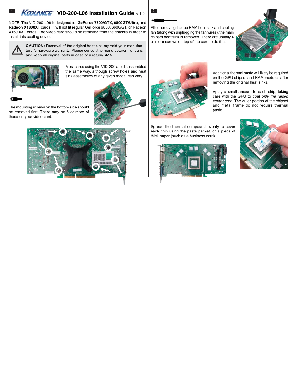 Koolance VID-205-L06 User Manual | 2 pages