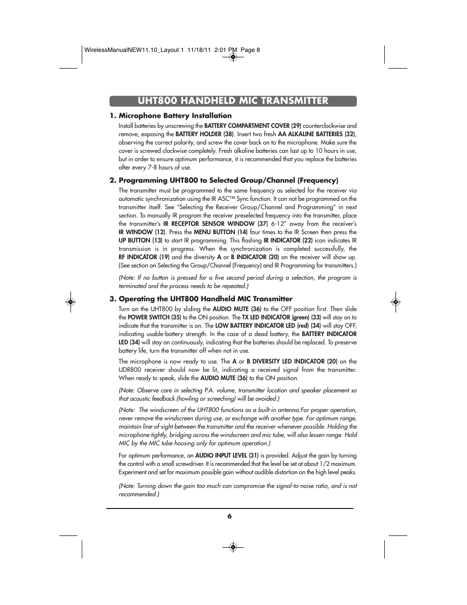Uht800 handheld mic transmitter | Bogen UDMS800BP User Manual | Page 8 / 20