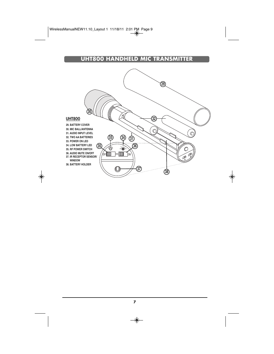 Uht800 handheld mic transmitter | Bogen UDMS800BP User Manual | Page 9 / 20