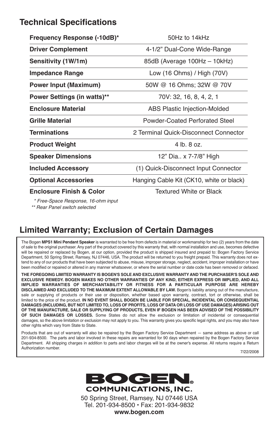 Bogen MPS1W User Manual | Page 4 / 4