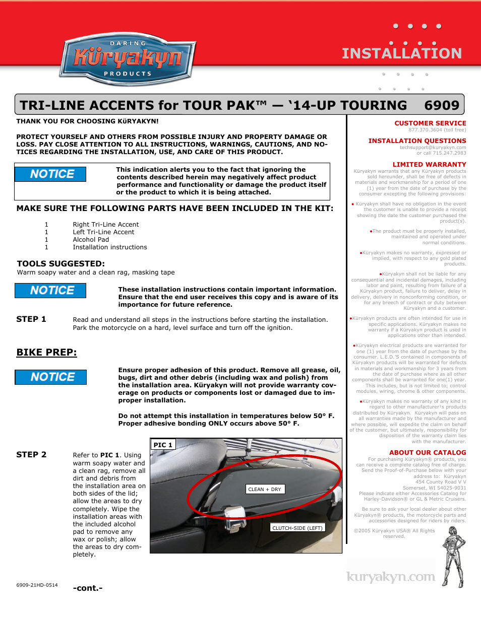 Kuryakyn 6909 TRI-LINE ACCENTS for TOUR PAK — 14-UP TOURING User Manual | 2 pages