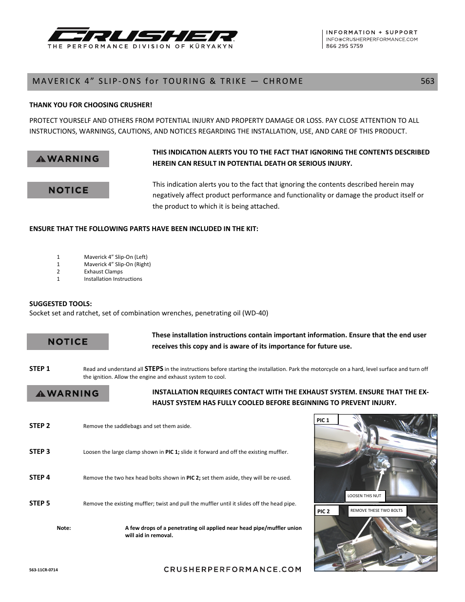 Kuryakyn 563 MAVERICK 4 SLIP ‐ONS for TOURING & TRIKE — CHROME User Manual | 3 pages