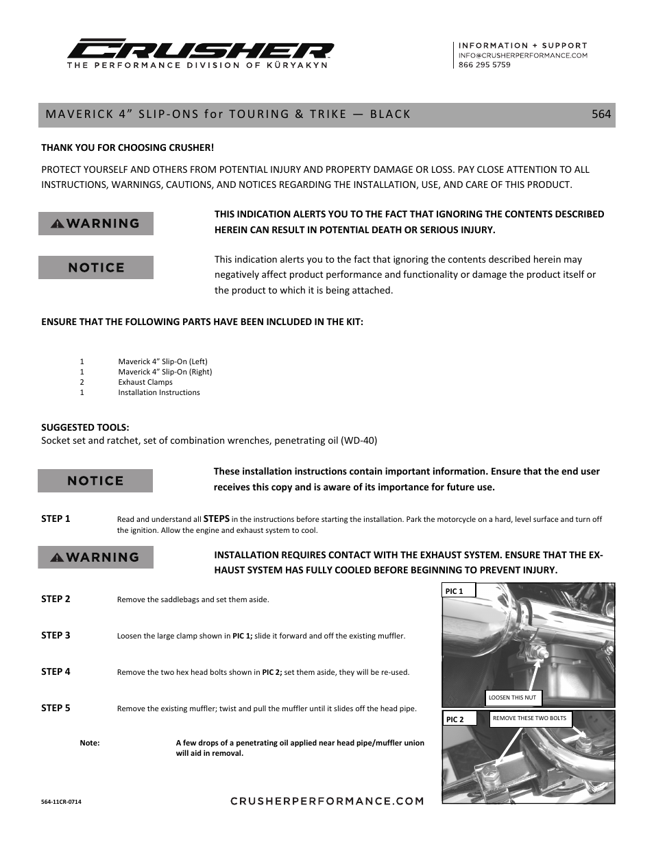 Kuryakyn 564 MAVERICK 4 SLIP ‐ONS for TOURING & TRIKE — BLACK User Manual | 3 pages