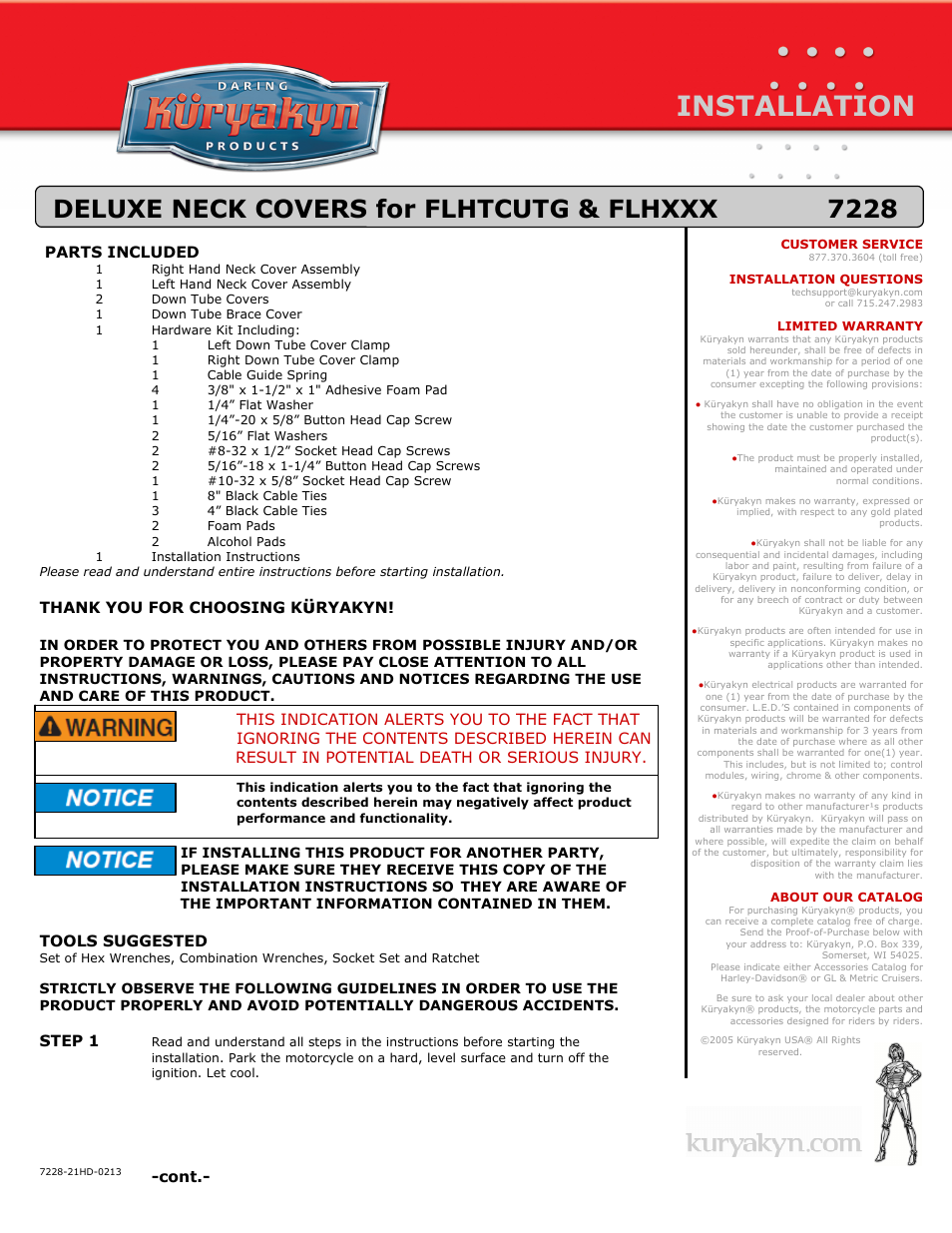 Kuryakyn 7228 DELUXE NECK COVERS for FLHTCUTG & FLHXXX User Manual | 3 pages