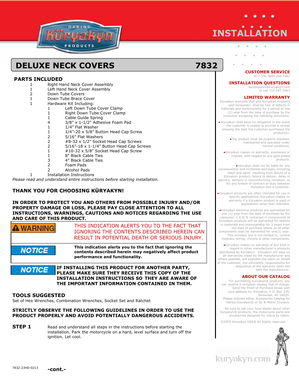 Kuryakyn 7832 DELUXE NECK COVERS User Manual | 3 pages