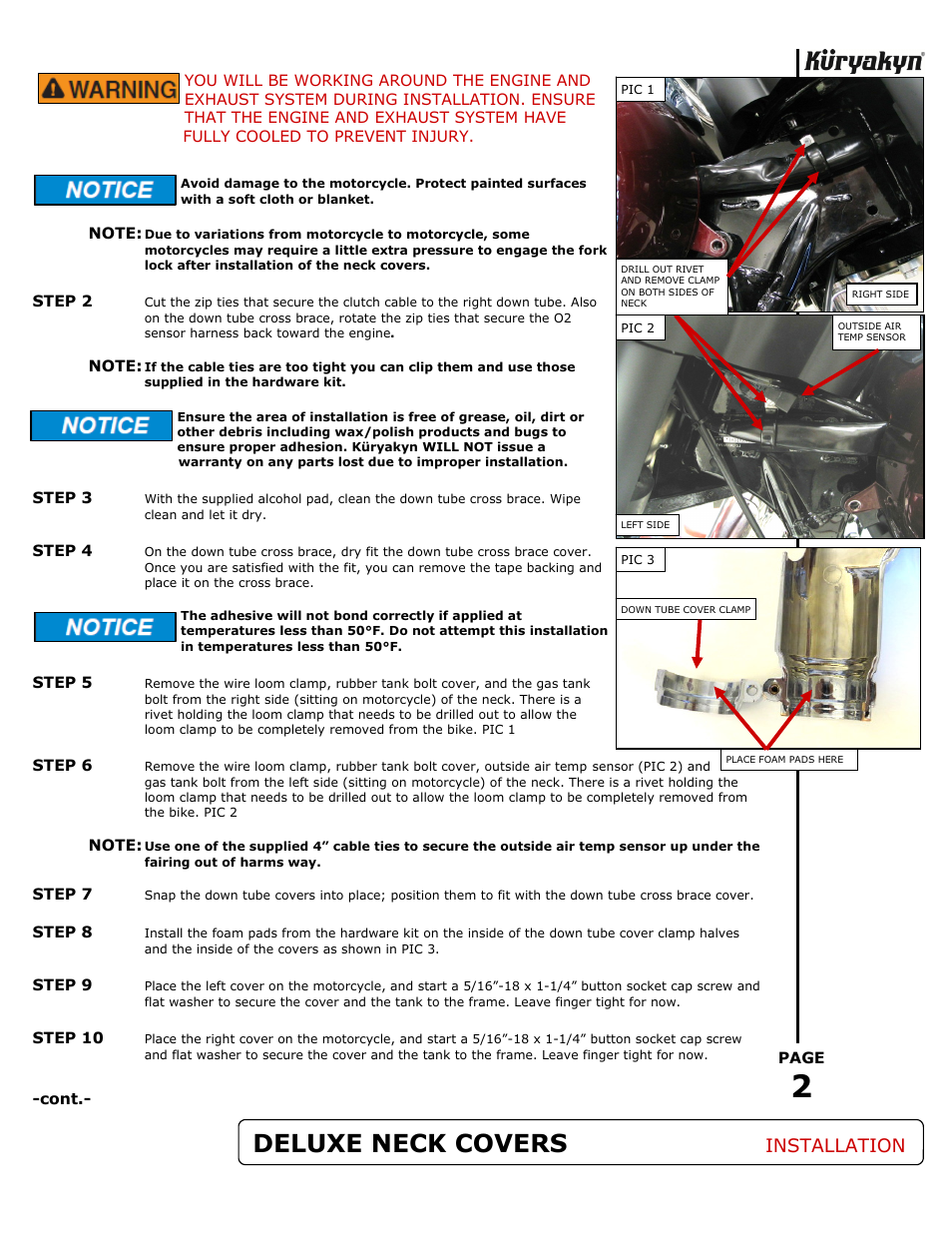 Deluxe neck covers, Installation | Kuryakyn 7832 DELUXE NECK COVERS User Manual | Page 2 / 3