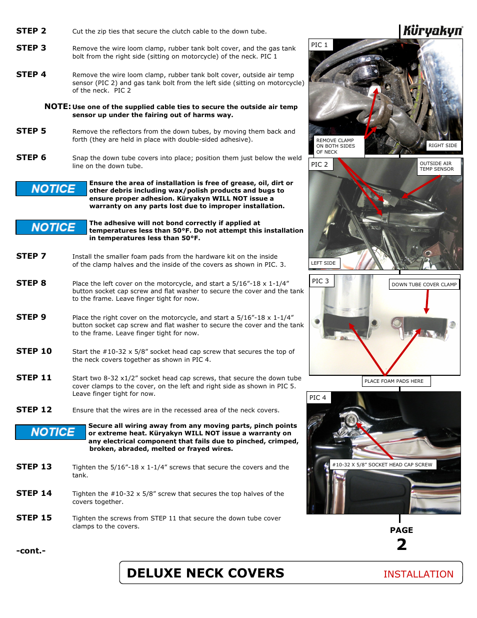 Deluxe neck covers, Installation | Kuryakyn 7834 DELUXE NECK COVERS User Manual | Page 2 / 3