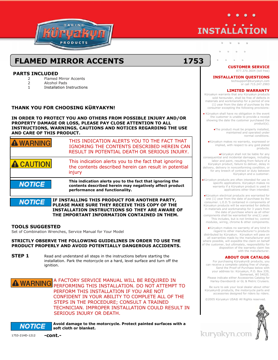 Kuryakyn 1753 FLAMED MIRROR ACCENTS User Manual | 2 pages