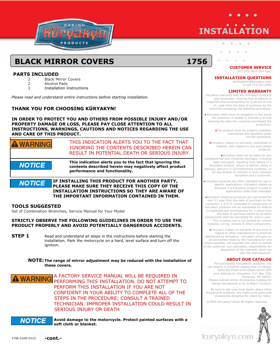 Kuryakyn 1756 BLACK MIRROR COVERS User Manual | 2 pages