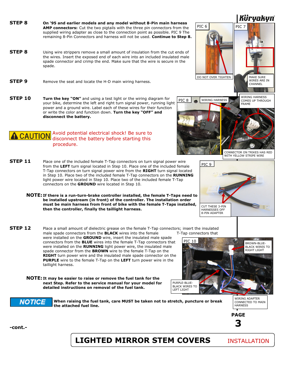 Lighted mirror stem covers, Installation | Kuryakyn 1757 LIGHTED MIRROR STEM COVERS User Manual | Page 3 / 4