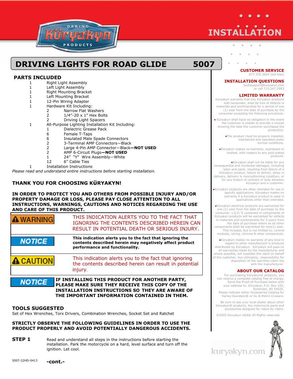 Kuryakyn 5007 DRIVING LIGHTS FOR ROAD GLIDE User Manual | 4 pages