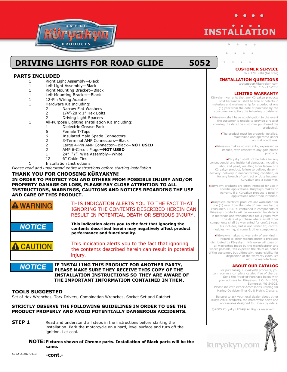 Kuryakyn 5052 DRIVING LIGHTS FOR ROAD GLIDE User Manual | 4 pages