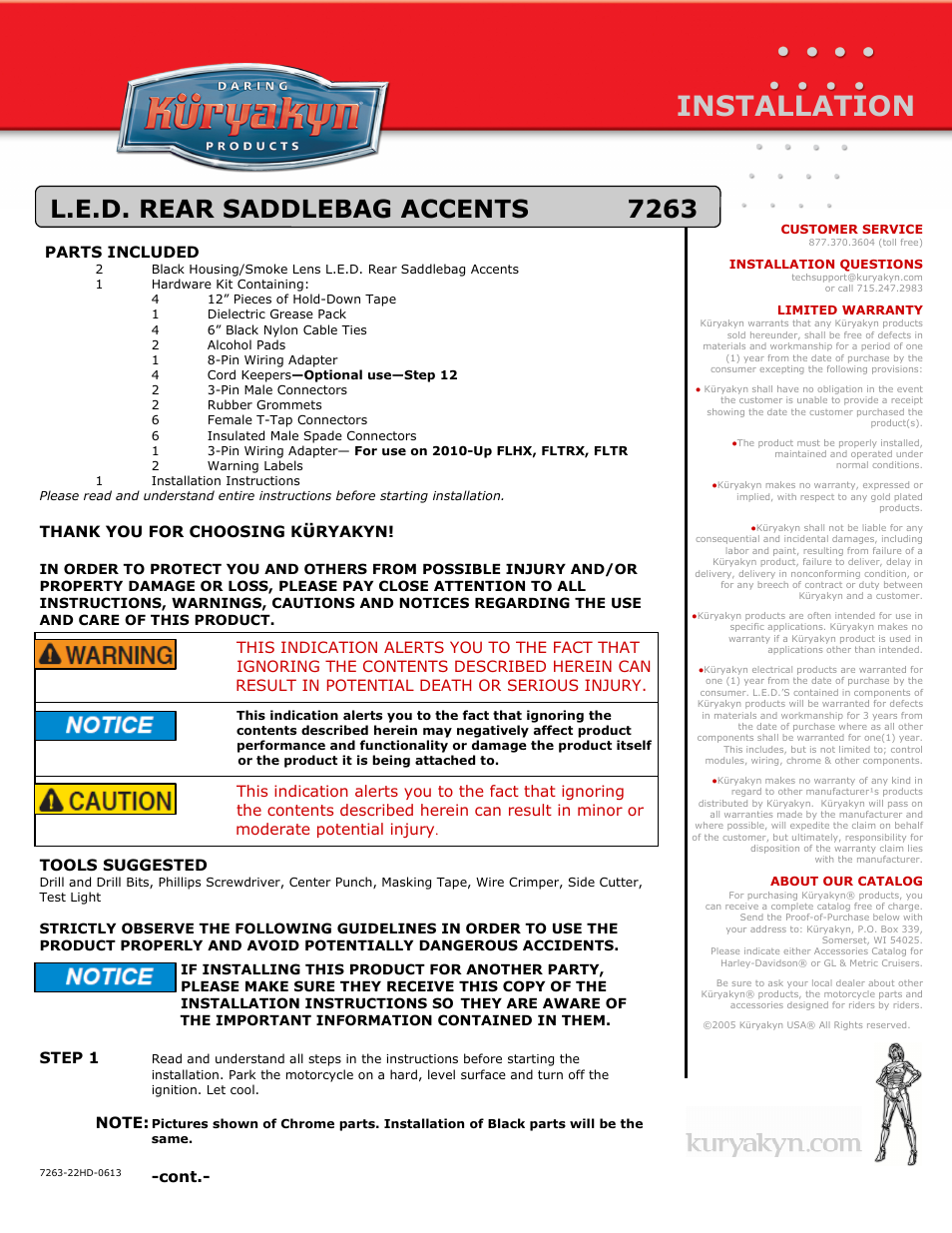 Kuryakyn 7263 L.E.D. REAR SADDLEBAG ACCENTS User Manual | 5 pages