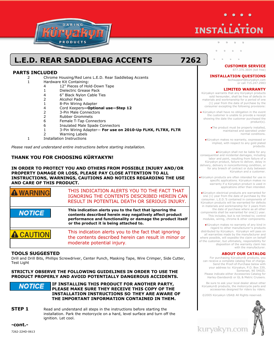 Kuryakyn 7262 L.E.D. REAR SADDLEBAG ACCENTS User Manual | 5 pages