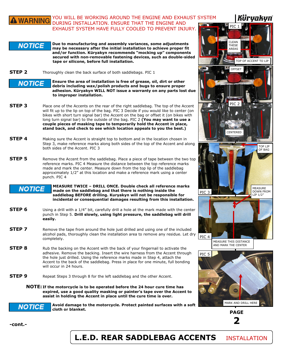 L.e.d. rear saddlebag accents, Installation | Kuryakyn 7262 L.E.D. REAR SADDLEBAG ACCENTS User Manual | Page 2 / 5