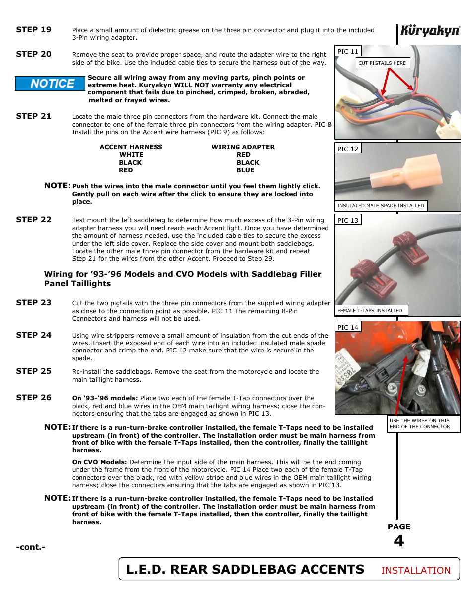 L.e.d. rear saddlebag accents, Installation | Kuryakyn 7262 L.E.D. REAR SADDLEBAG ACCENTS User Manual | Page 4 / 5