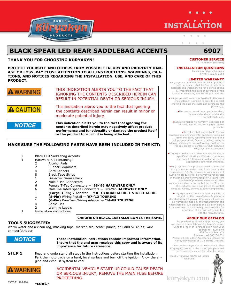 Kuryakyn 6907 BLACK SPEAR LED REAR SADDLEBAG ACCENTS User Manual | 4 pages
