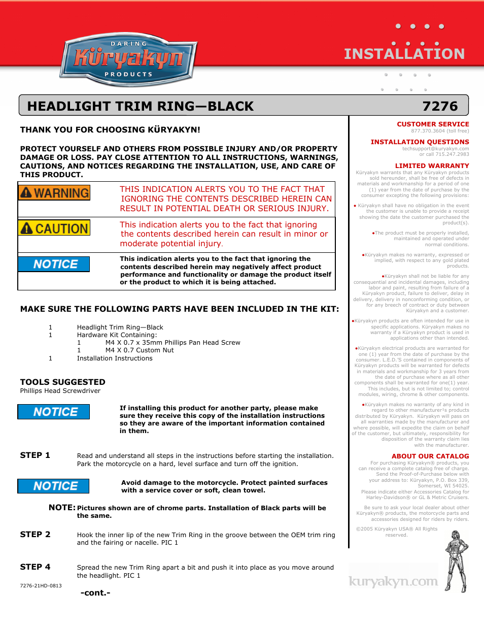 Kuryakyn 7276 HEADLIGHT TRIM RING—BLACK User Manual | 2 pages