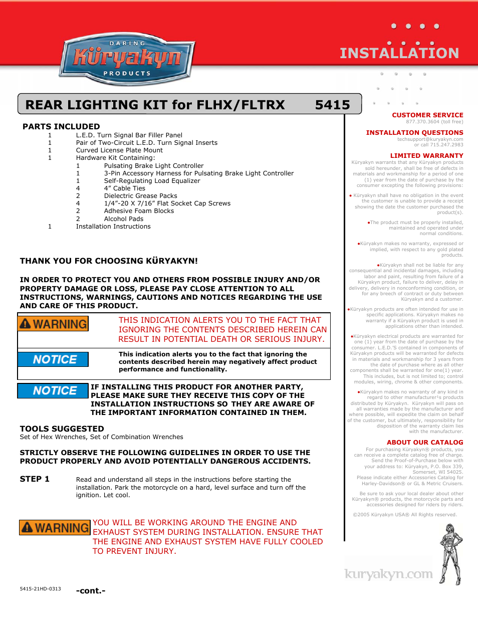 Kuryakyn 5415 REAR LIGHTING KIT for FLHX/FLTRX User Manual | 4 pages