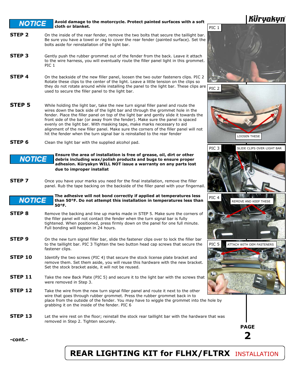 Rear lighting kit for flhx/fltrx, Installation, Step 5 | Kuryakyn 5415 REAR LIGHTING KIT for FLHX/FLTRX User Manual | Page 2 / 4